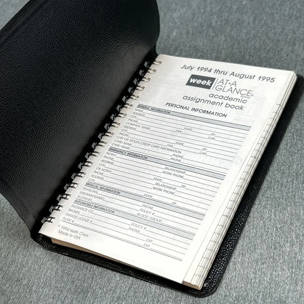 1990s At A Glance Academic Planner Black Keith Clark Spiral Bound Organizer READ